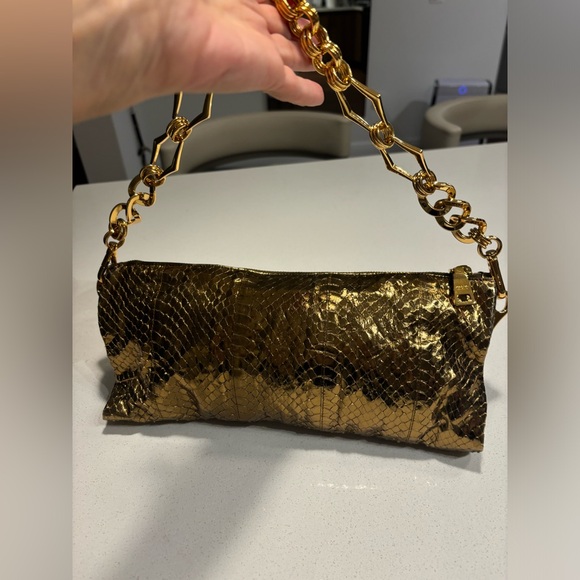 Prada Gold Python Whip Pietre Evening Clutch/Shoulder Bag with large Gemstones - Picture 14 of 17